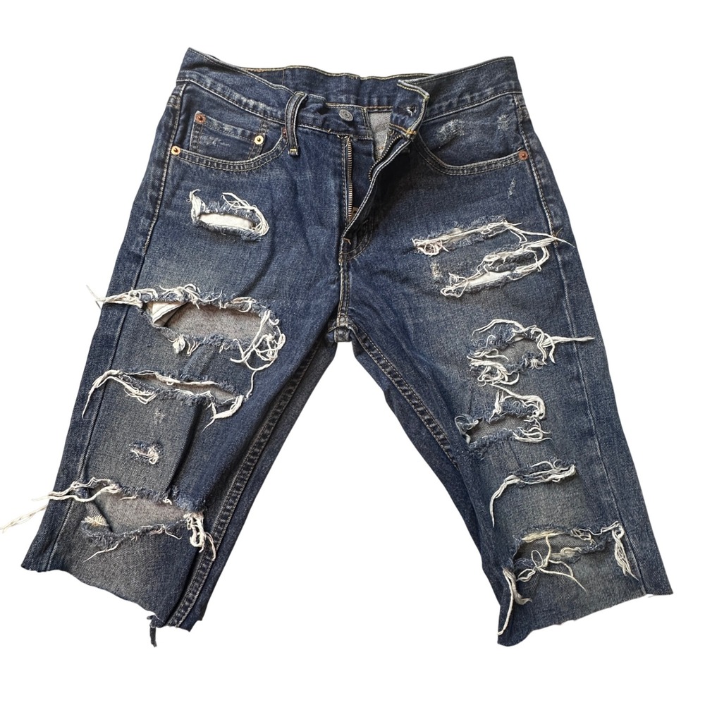 Levi's Distressed Dark Blue Cut-Off Jean Shorts
